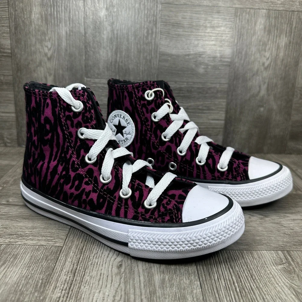 Converse High Top Sneakers Youth 2 Pink Black Leopard Animal Print NEW